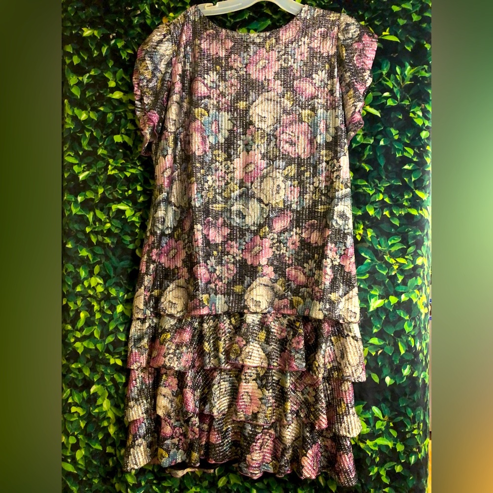Vintage shimmery tiered floral dress